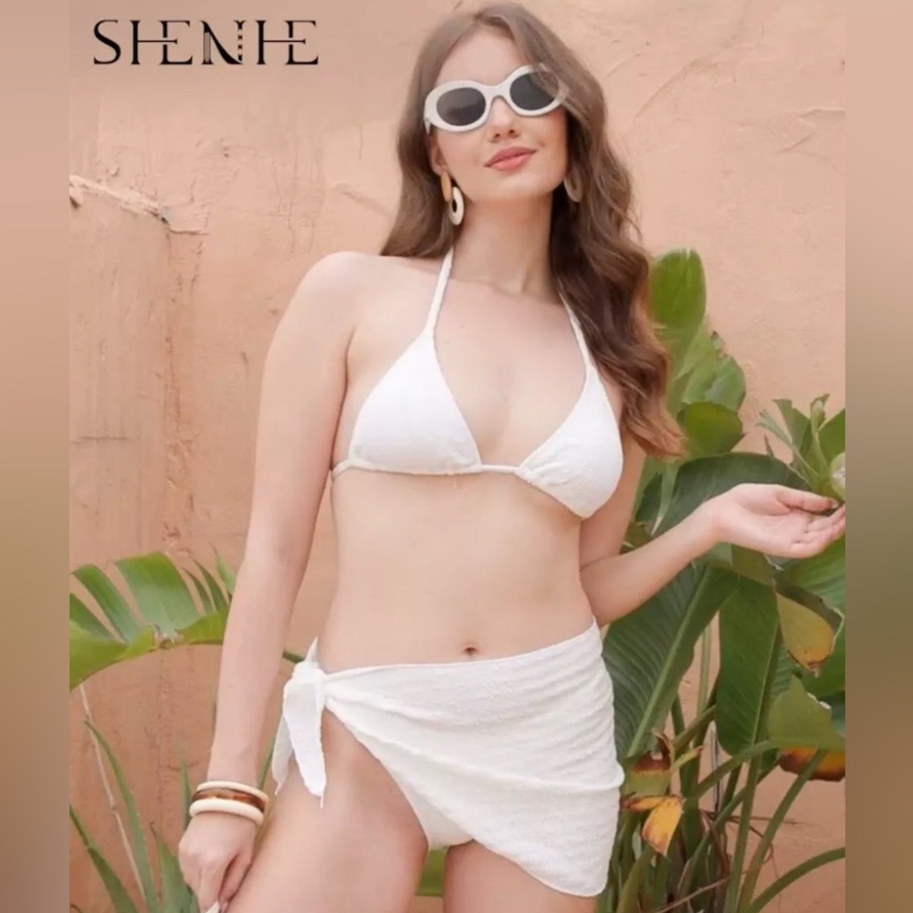 SHENHE Women’s 3 Piece High Cut Halter Triangle Bikini Swimsuit with Cover